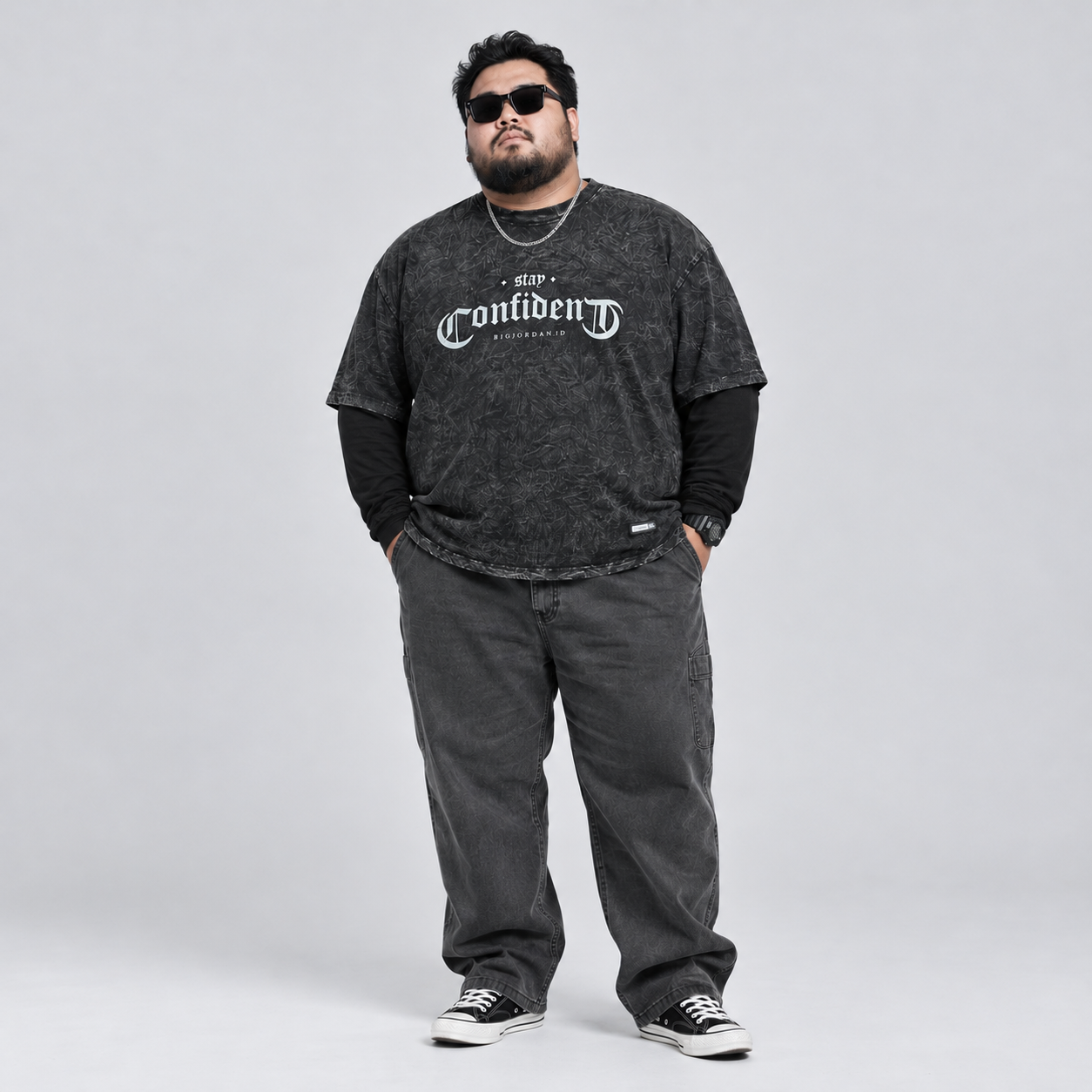 BigJordan Kaos Washed Double Layer Big Size Stay Confident Cotton Combed 24s Pria Jumbo 3XL–8XL 3