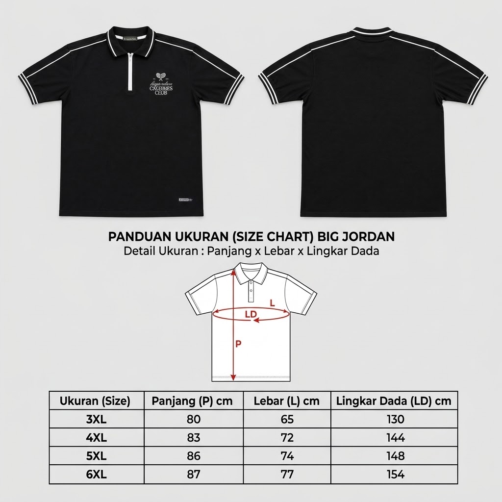Bigjordan Calories Club Zipper Polo Shirt Black Baju Polo Pria Jumbo Big Size Lengan Pendek 7