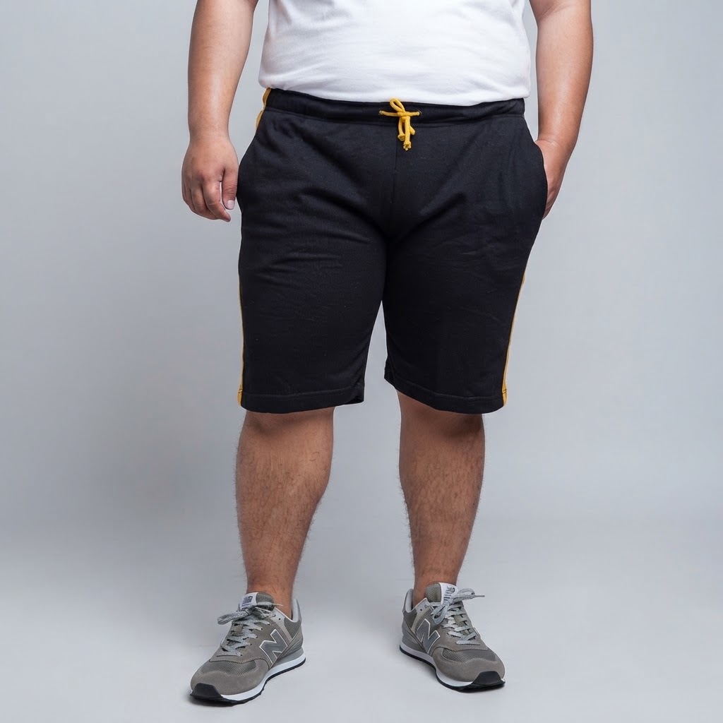 Celana Pendek Rileks Big Size Katun Hitam List Kuning | bigjordan 2