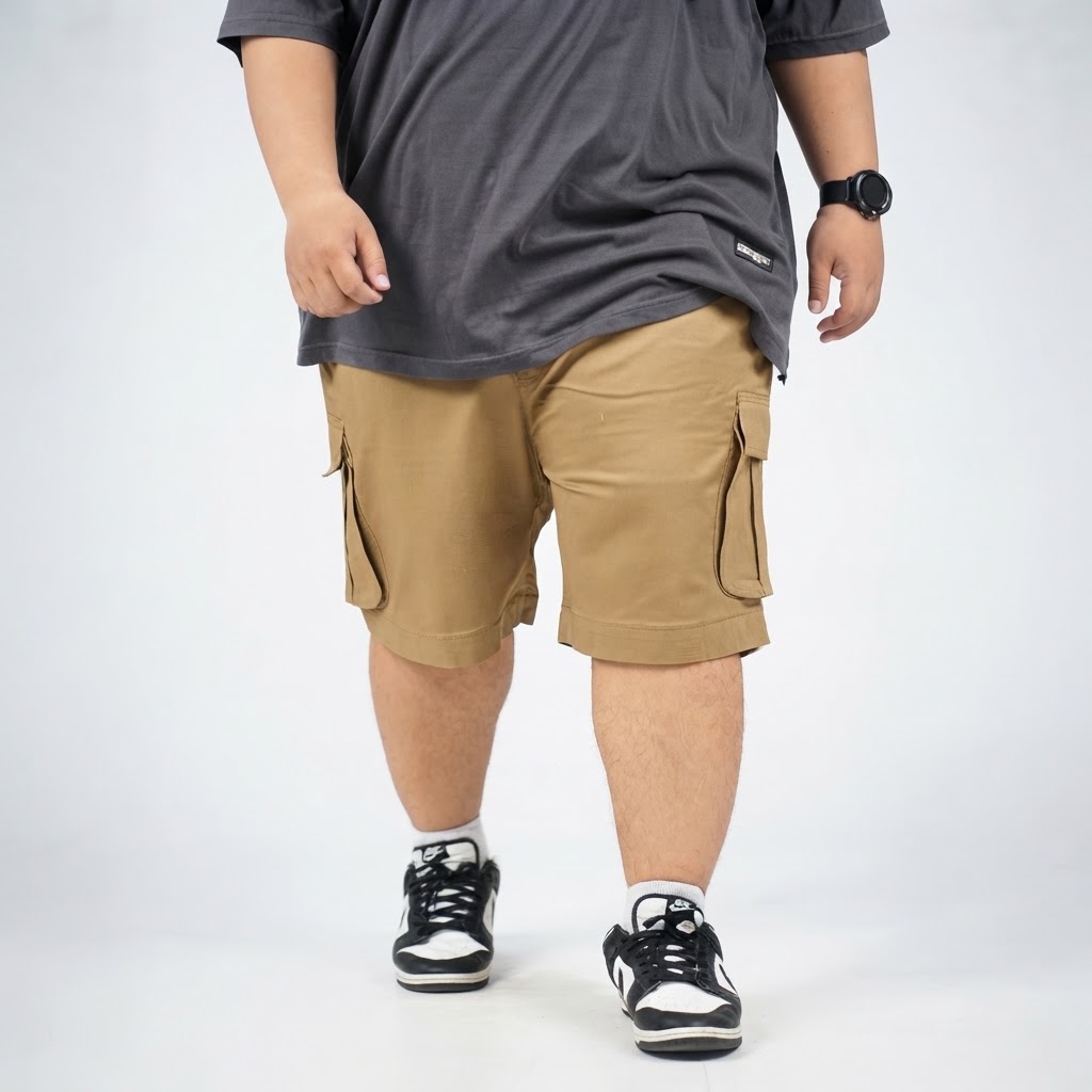 ALDENTINO - Celana Kargo Pendek Big Size Pria Warna Khaki Size 42–52 — BigJordan