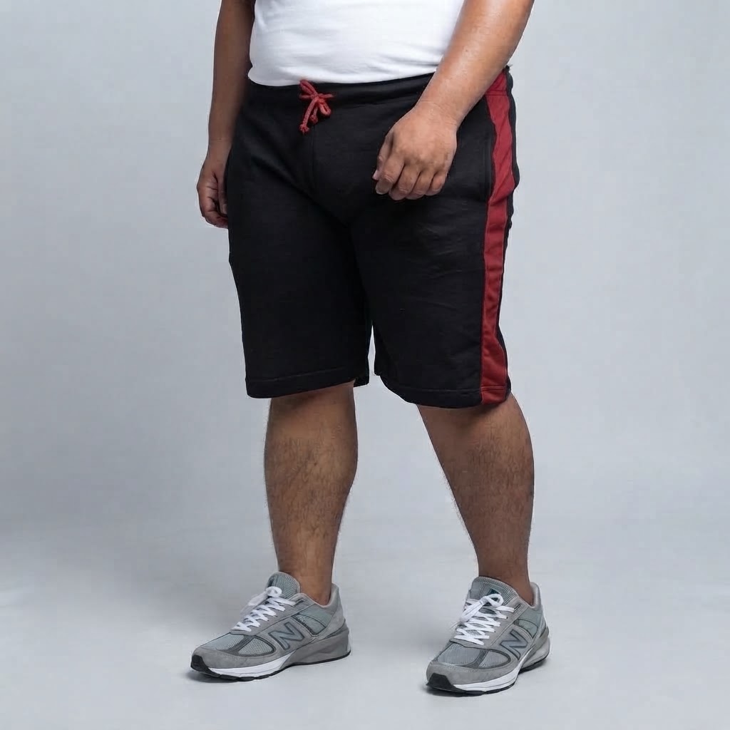 Celana Pendek Rileks Big Size Katun Hitam List Merah | bigjordan