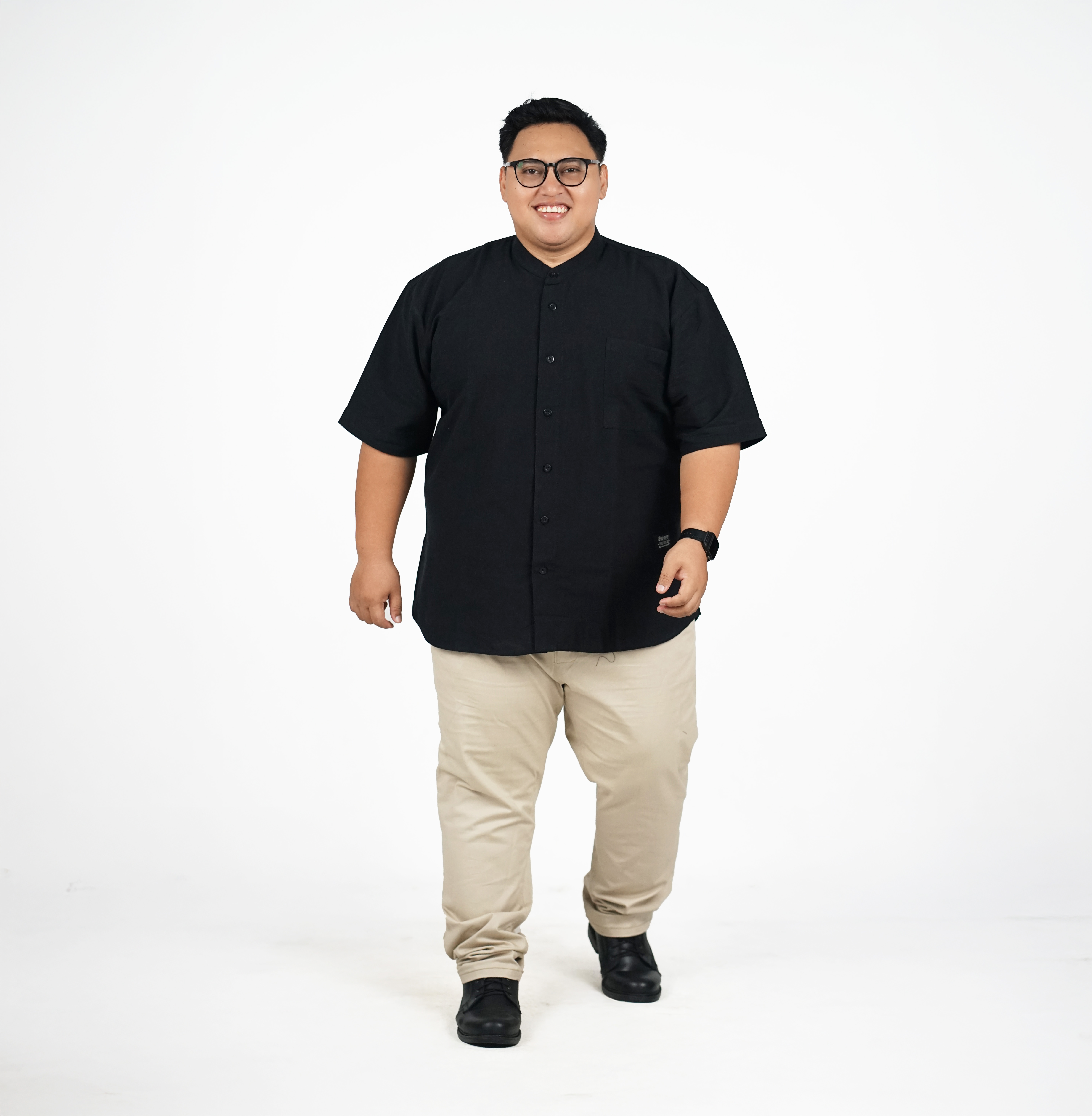 BigJordan - Omar Kemeja Muslim Katun Linen Big Size Jumbo 3XL - 8XL - Hitam 3