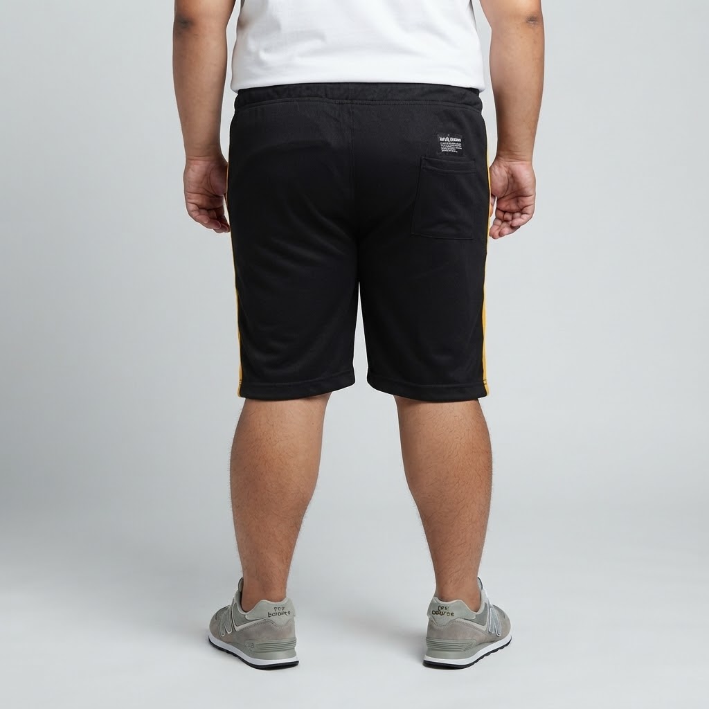 Celana Pendek Rileks Big Size Katun Hitam List Kuning | bigjordan 3