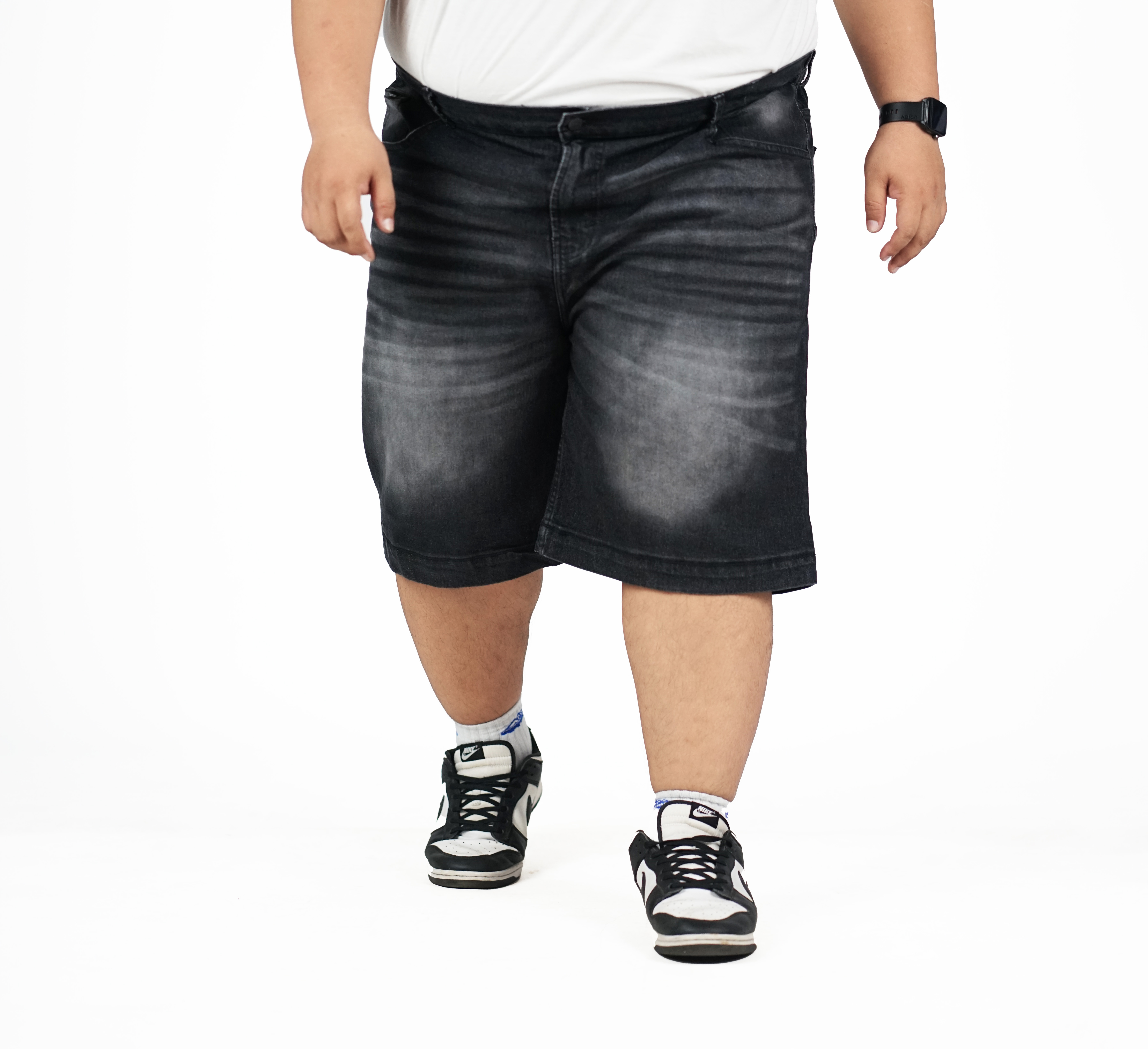 Forzano - Celana Jeans Pendek Jorts Pria Stretch Washed Black Big Size 42-54 | bigjordan