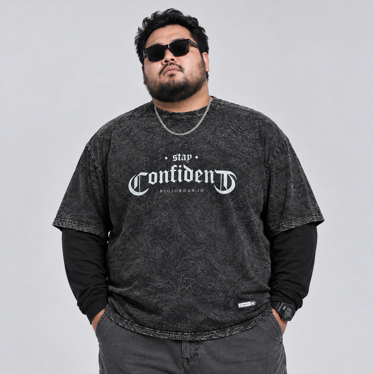 BigJordan Kaos Washed Double Layer Big Size Stay Confident Cotton Combed 24s Pria Jumbo 3XL–8XL