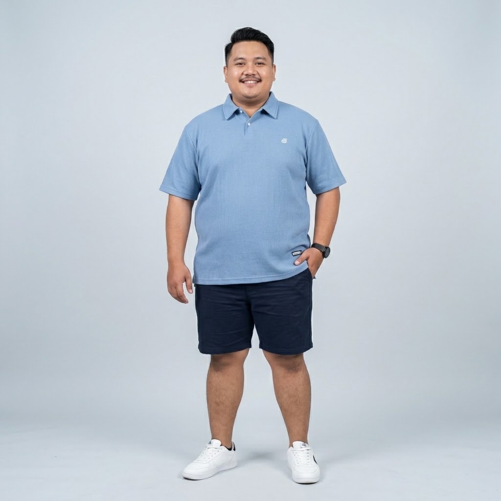 CASTELLO - POLO SHIRT WAFFLE STEEL BLUE