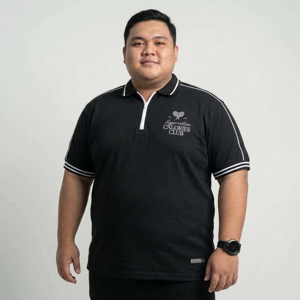 Bigjordan Calories Club Zipper Polo Shirt Black Baju Polo Pria Jumbo Big Size Lengan Pendek 2
