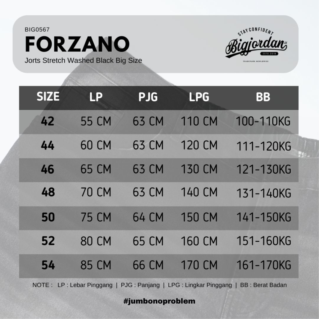 Forzano - Celana Jeans Pendek Jorts Pria Stretch Washed Black Big Size 42-54 | bigjordan 8
