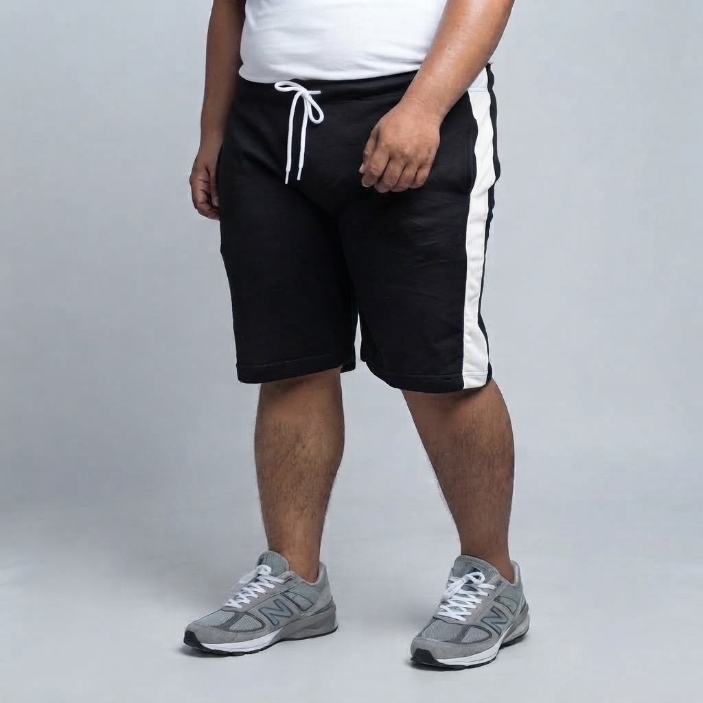 Celana Pendek Rileks Big Size Katun Hitam List Putih | bigjordan