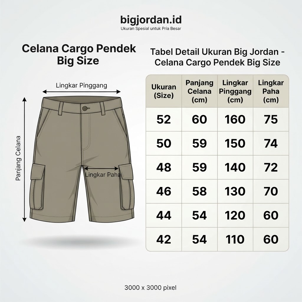 ALDENTINO - Celana Kargo Pendek Big Size Pria Warna Khaki Size 42–52 — BigJordan 4