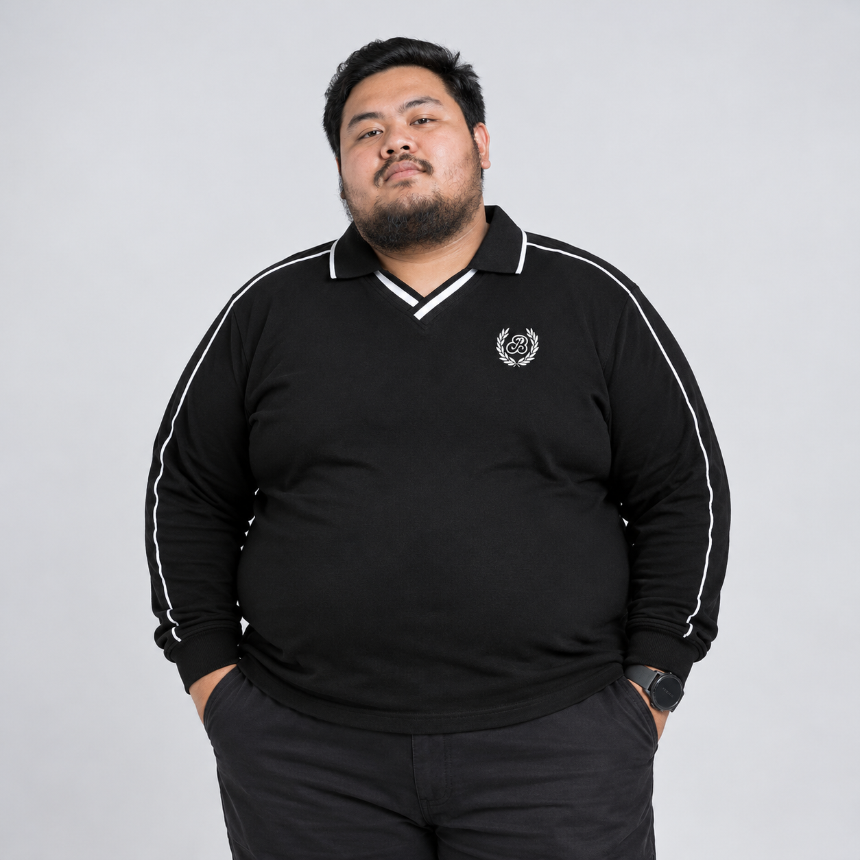 Weston - Polo Shirt Hitam Lengan Panjang Big Size | bigjordan