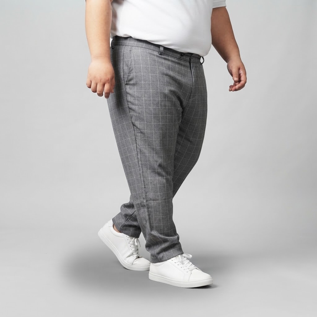 Monza - Celana Panjang Big Size Motif Tartan Abu Muda | Bigjordan